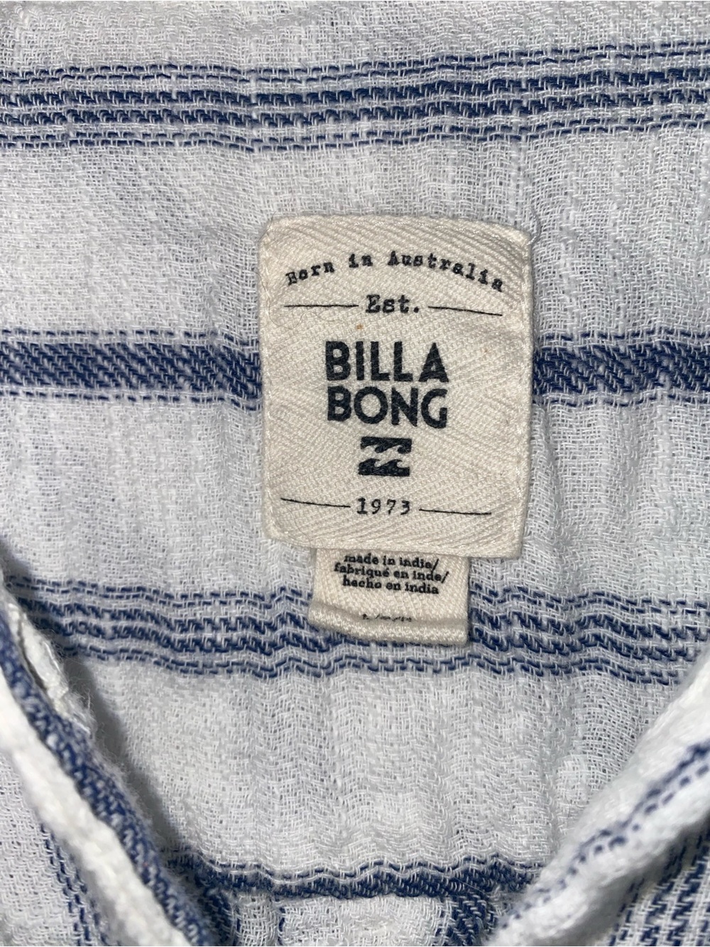 Billabong White & Blue Striped 100% Cotton Button-Down Shirt Size L Coastal - Picture 2 of 6
